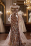 Gold Mermaid Sequins Strapless Pleats Formal Prom Dresses