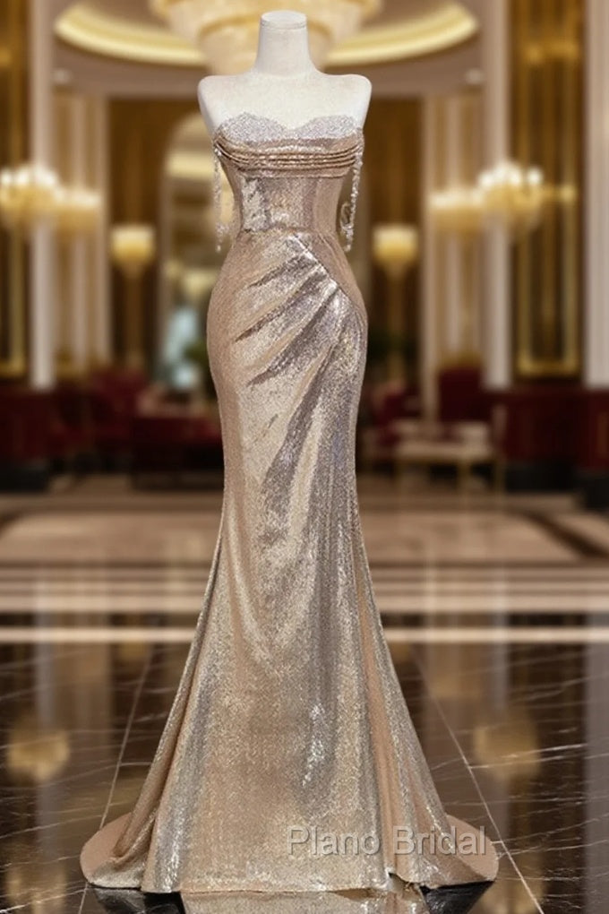 Gold Mermaid Sequins Sweetheart Formal Prom Dresses