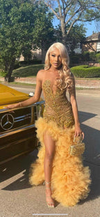 Gold Formal Prom Dresses Formal Evening Formal Party Gowns