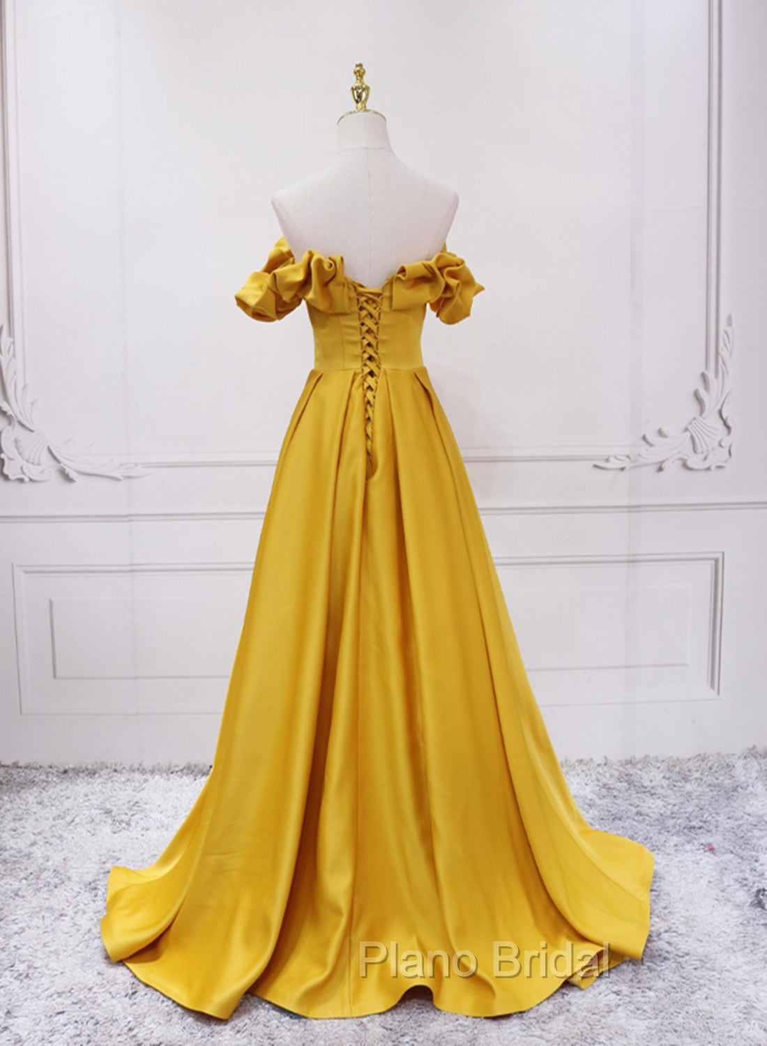Gold Satin A-line Sweetheart Long Junior Formal Prom Dresses, Floor Length Satin Evening Dresses Secondary image