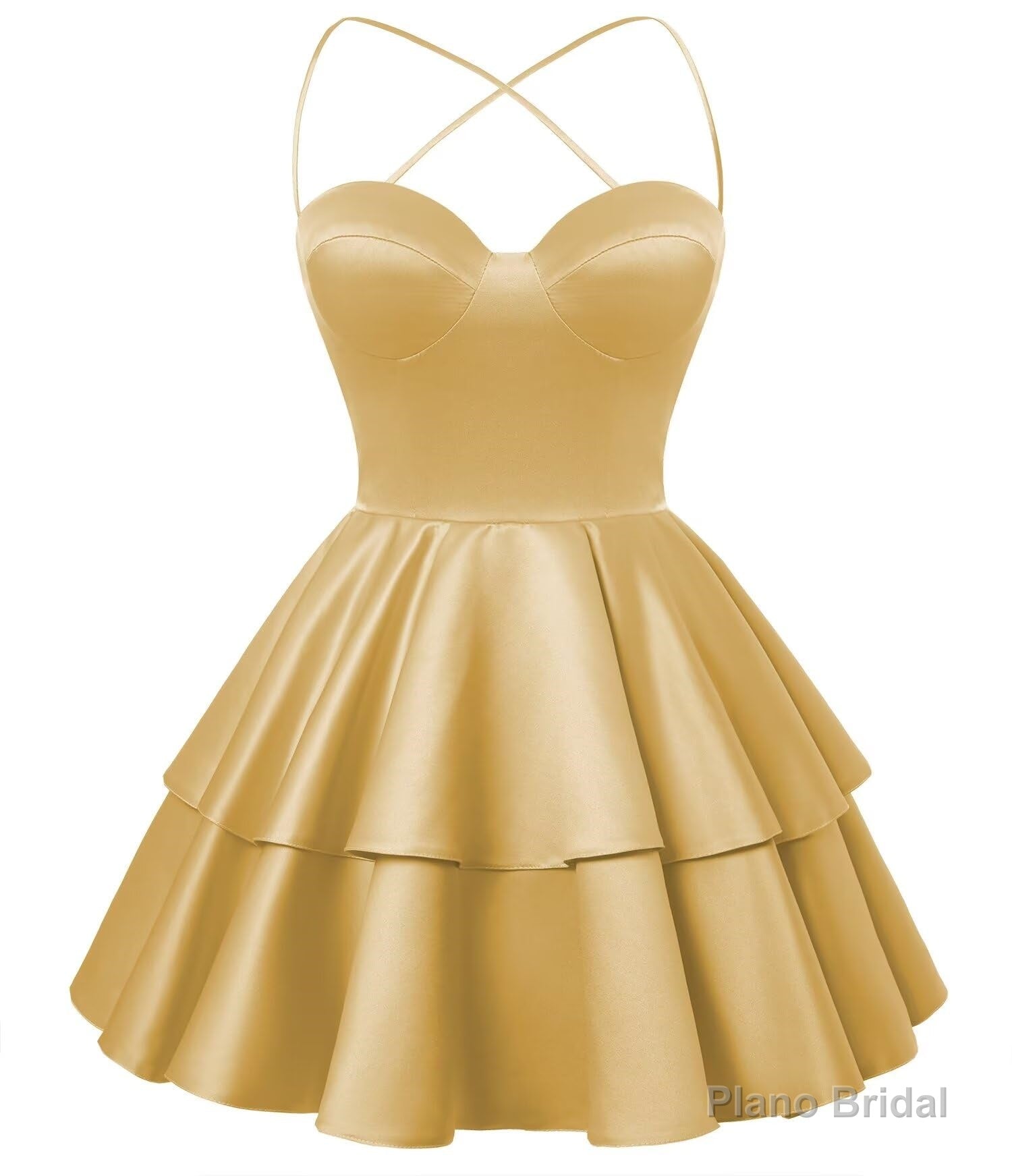 Gold Satin Homecoming Dress Sweetheart Neck Tiered Short Graduation Dresses Secondary image