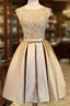 Gold Satin Lace Homecoming Dresses