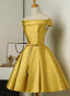 Gold Satin Off Shoulder Short Formal Dresses , Lovely Formal Dresses