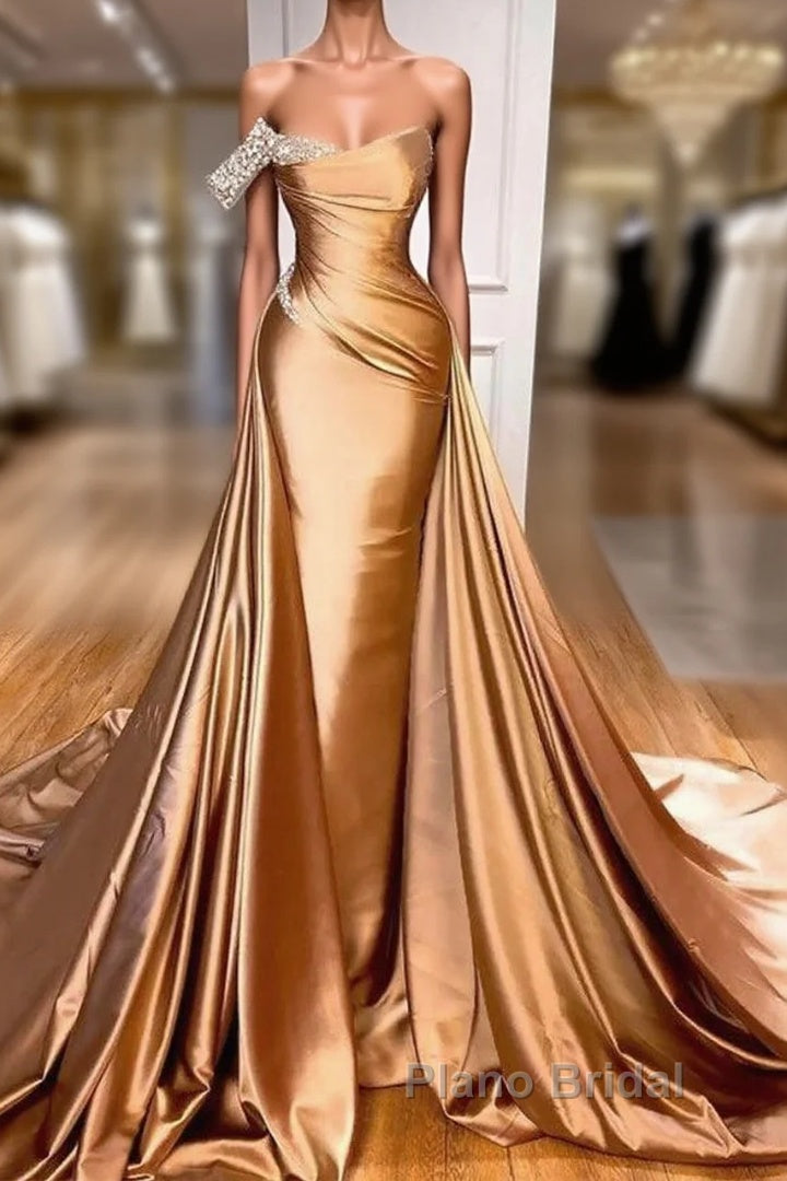 Gold Satin One Shoulder Overskirt  Formal Prom Dresses Main image