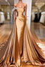 Gold Satin One Shoulder Overskirt  Formal Prom Dresses