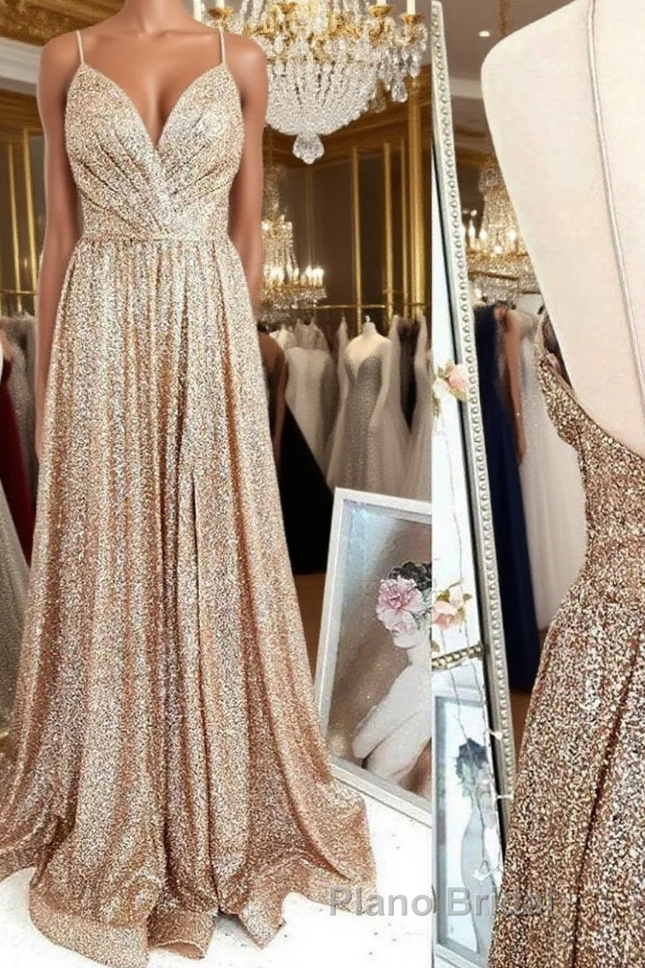Gold sequin long Formal Prom dress gold evening dress Main image