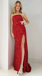 Gold Sequin Strapless Backless Mermaid Formal Prom Dresses