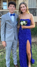 Gold Sequin Strapless Backless Mermaid Formal Prom Dresses