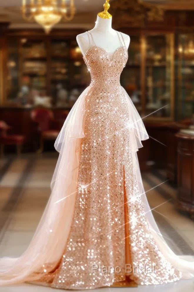 Gold Sequins Douber Straps Formal Prom Dresses Main image