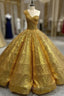 Gold Sequins One Shoulder Formal Prom Dresses