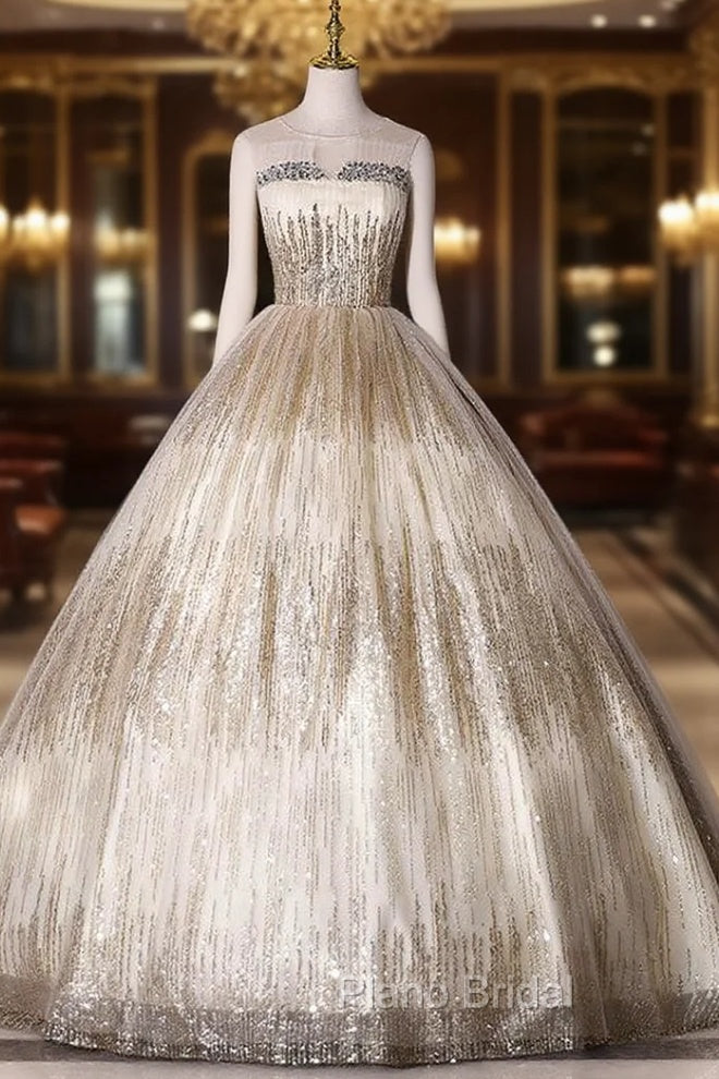 Gold Sequins Pleats Beading Quinceanera Dresses