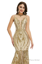 Sequins Sleeveless Floor Length Crew Neck Prom Dresses