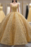 Gold Sequins Straps Pearls Formal Prom Dresses