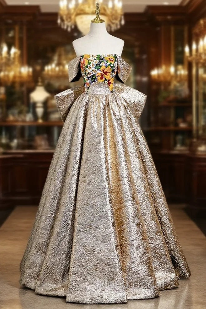 Gold Strapless Colorful Sequins Formal Prom Dresses With Bow Main image