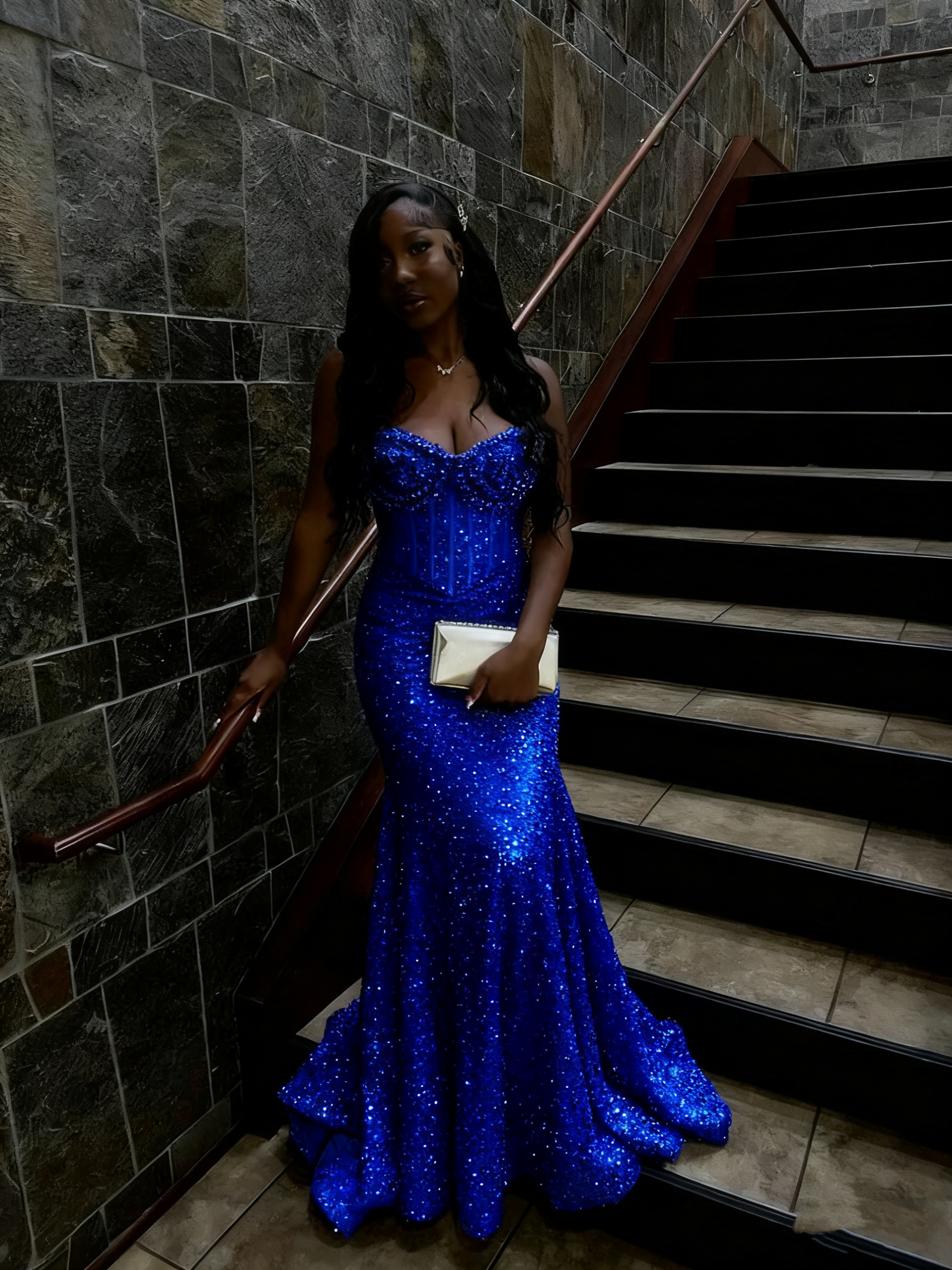 Gold Sequin Mermaid Long Formal Prom Gown Formal Evening Dresses