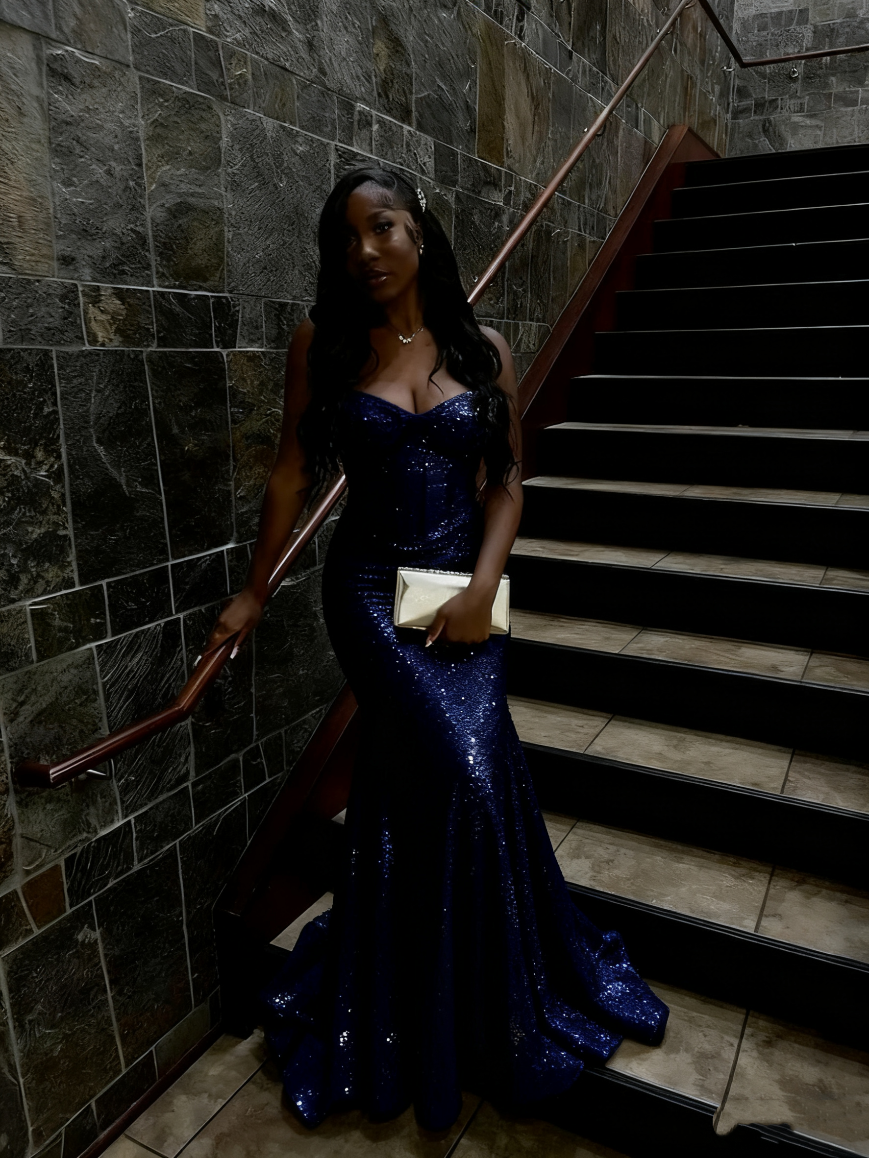 Gold Sequin Mermaid Long Formal Prom Gown Formal Evening Dresses