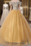 Gold Tulle Off the Shoulder Beading Quinceanera Dresses