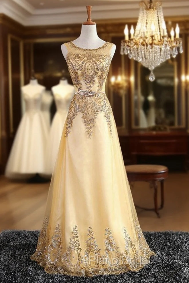 Gold Tulle Sequins Appliques Bridesmaid Dresses Main image