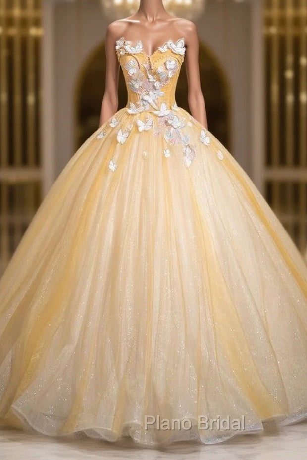 Gold Tulle Sequins Butterfly Quinceanera Dresses Main image