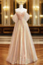 Gold Tulle Sequins Sweetheart Formal Prom Dresses