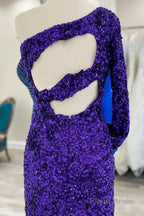 Golden Cut Out Open Back One Shoulder Sequins Homecoming Dress