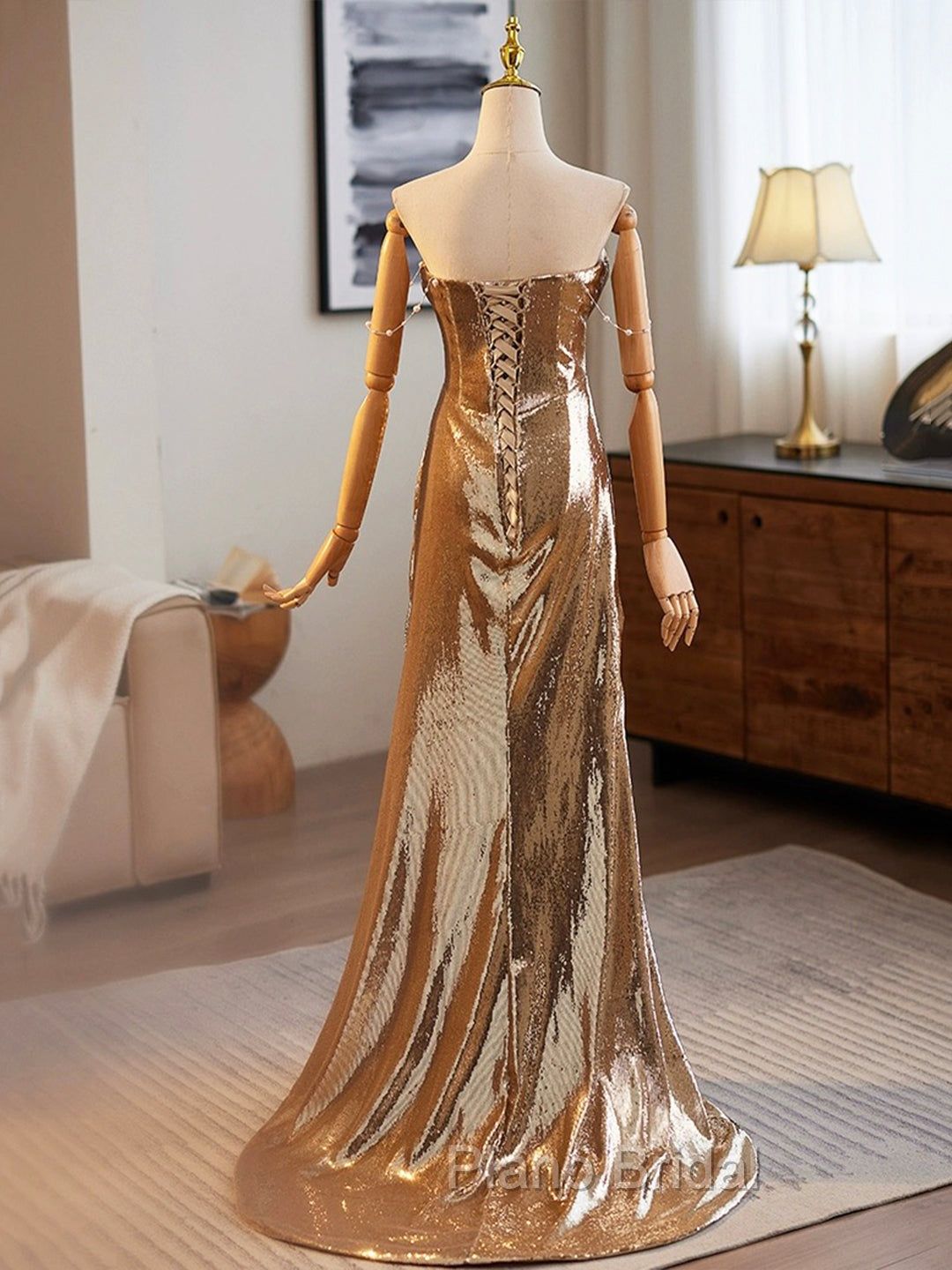 Golden Mermaid Sequins Long Formal Prom Dresses Evening Dresses Secondary image