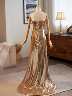 Golden Mermaid Sequins Long Formal Prom Dresses Evening Dresses