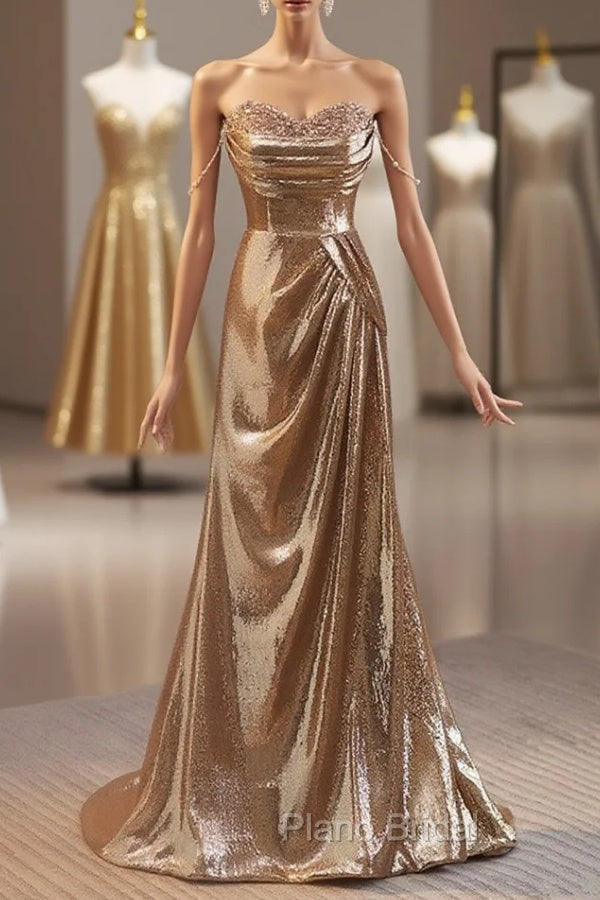 Golden Mermaid Sequins Long Formal Prom Dresses Evening Dresses