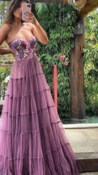 Gorgeous A Line Embroidery Formal Prom Dresses, Lace Long Formal Prom Dresses Formal Beads Formal Evening Dresses