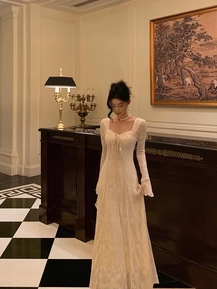 Gorgeous A Line Long Sleeves White Lace Date Night Dresses Formal Prom Dresses Birthday Outfits