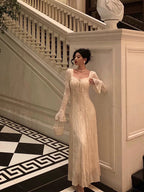 Gorgeous A Line Long Sleeves White Lace Date Night Dresses Formal Prom Dresses Birthday Outfits