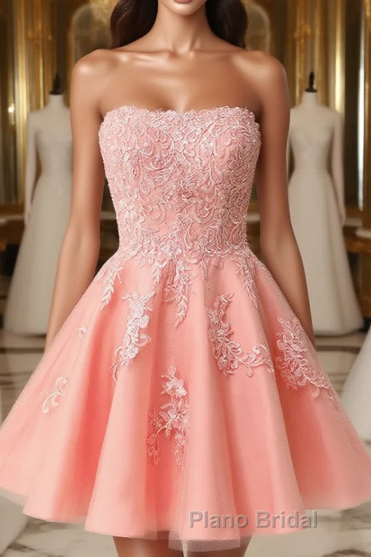 Gorgeous Pink A-Line Short Mini Tulle Homecoming Dress With Appliques Main image