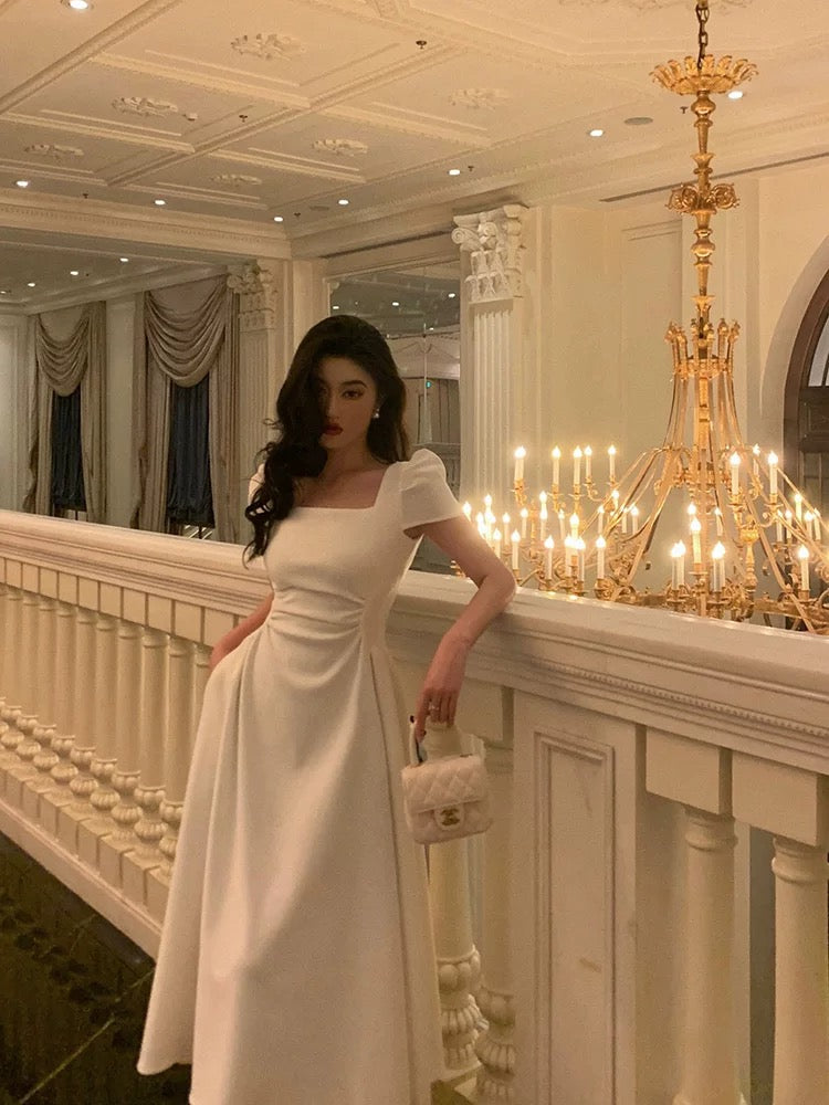 Gorgeous A Line Short Sleeves White Date Night Dresses Formal Prom Dresses Birthday Outfits Secondary image