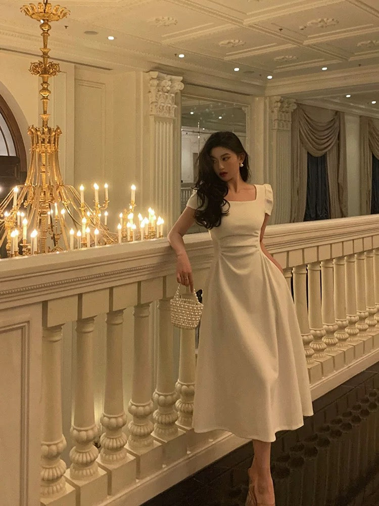 Gorgeous A Line Short Sleeves White Date Night Dresses Formal Prom Dresses Birthday Outfits