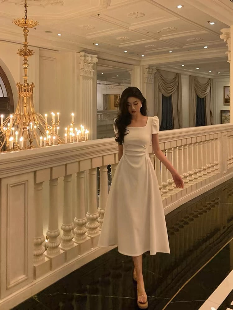 Gorgeous A Line Short Sleeves White Date Night Dresses Formal Prom Dresses Birthday Outfits