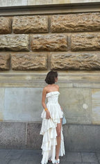 Gorgeous  A-Line Strapless Satin Long Formal Prom Dresses Formal Evening Dresses