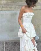 Gorgeous  A-Line Strapless Satin Long Formal Prom Dresses Formal Evening Dresses