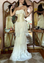 Gorgeous  A-Line Strapless Chiffon Long Formal Prom Dresses Formal Evening Dresses