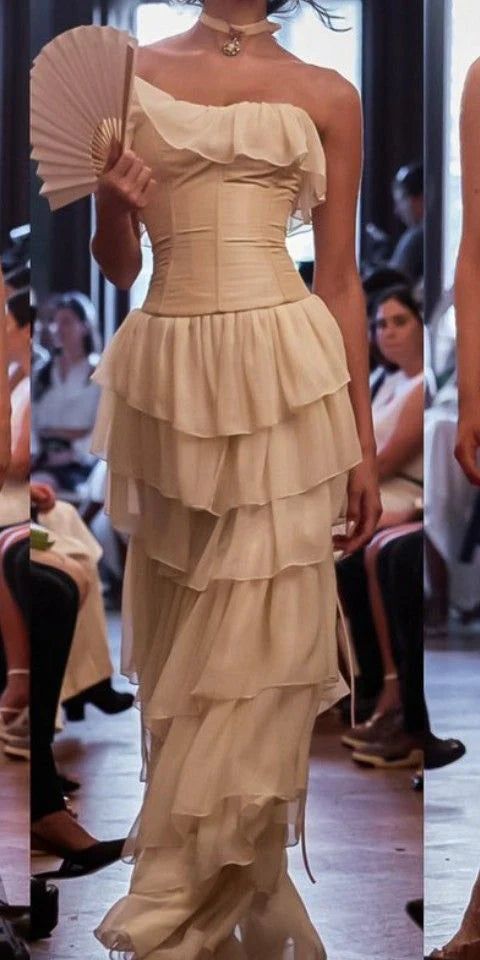 Gorgeous  A-Line Strapless Chiffon Long Formal Prom Dresses Formal Evening Dresses
