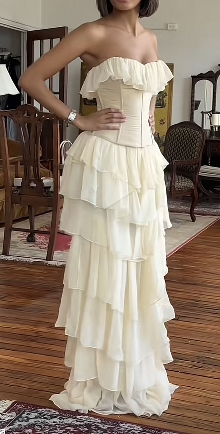 Gorgeous  A-Line Strapless Chiffon Long Formal Prom Dresses Formal Evening Dresses