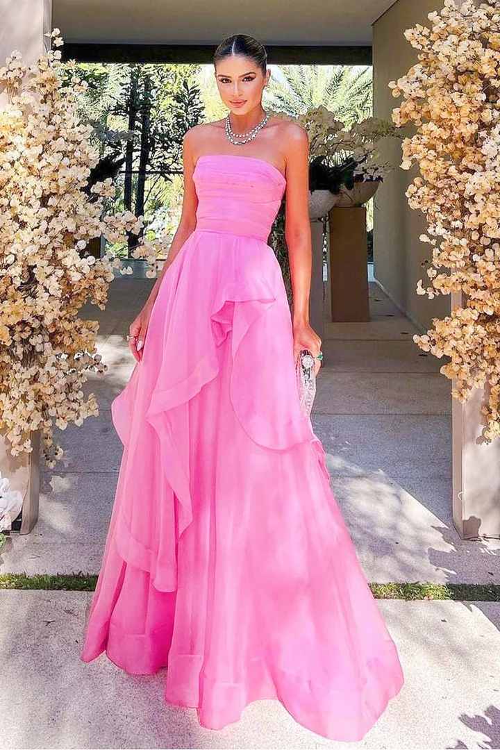 Gorgeous A Line Strapless Pink Long Formal Prom Dresses