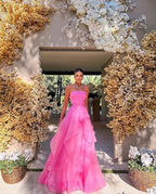Gorgeous A Line Strapless Pink Long Formal Prom Dresses