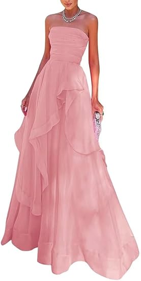 Gorgeous A Line Strapless Pink Long Formal Prom Dresses