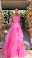 Gorgeous A Line Strapless Pink Long Formal Prom Dresses