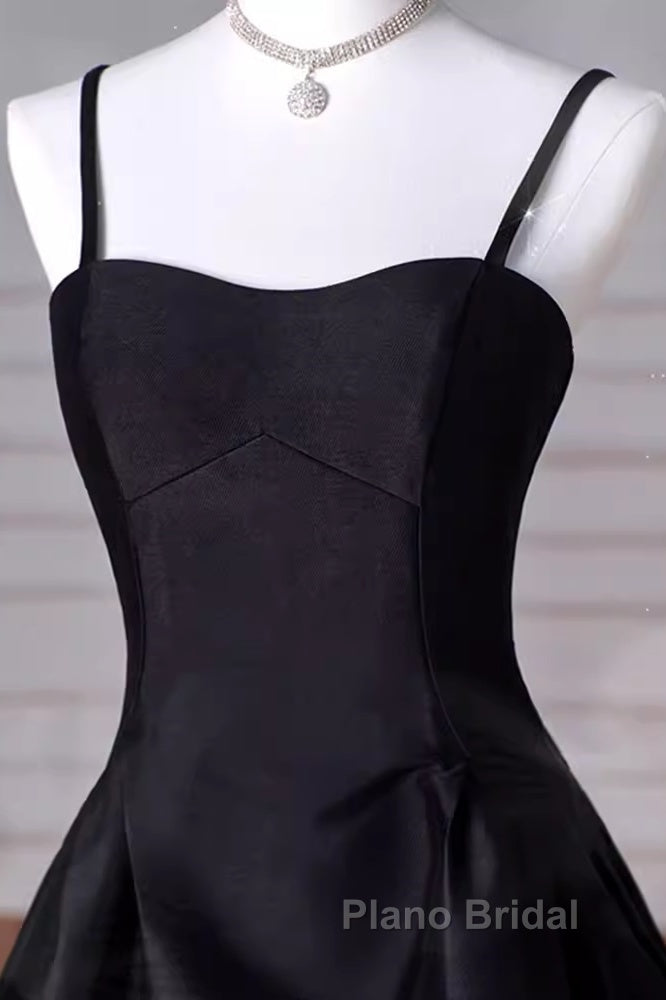 Gorgeous A Line Straps Satin Black Formal Prom Dresses