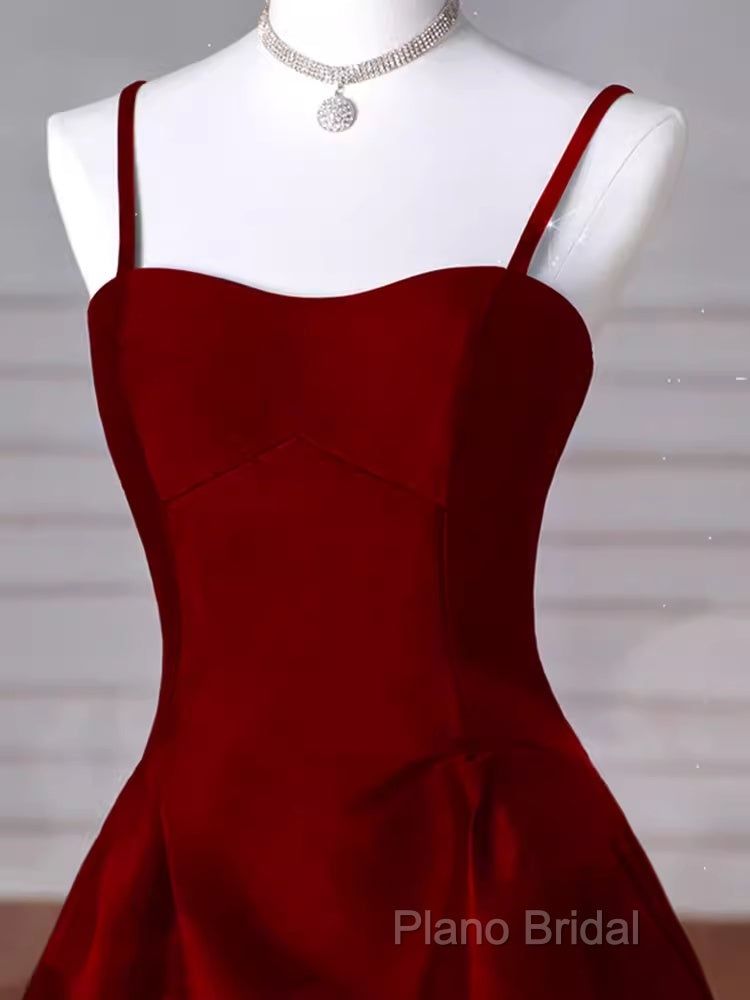 Gorgeous A Line Straps Satin Burgundy Formal Prom Dresses Secondary image