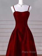 Gorgeous A Line Straps Satin Burgundy Formal Prom Dresses