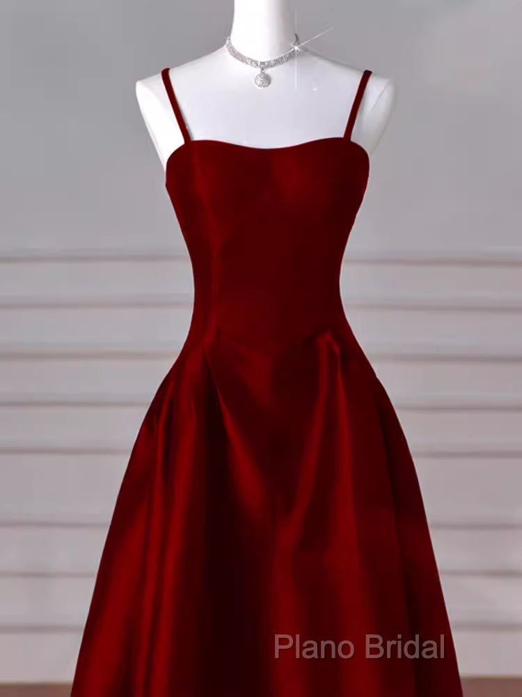 Gorgeous A Line Straps Satin Burgundy Formal Prom Dresses
