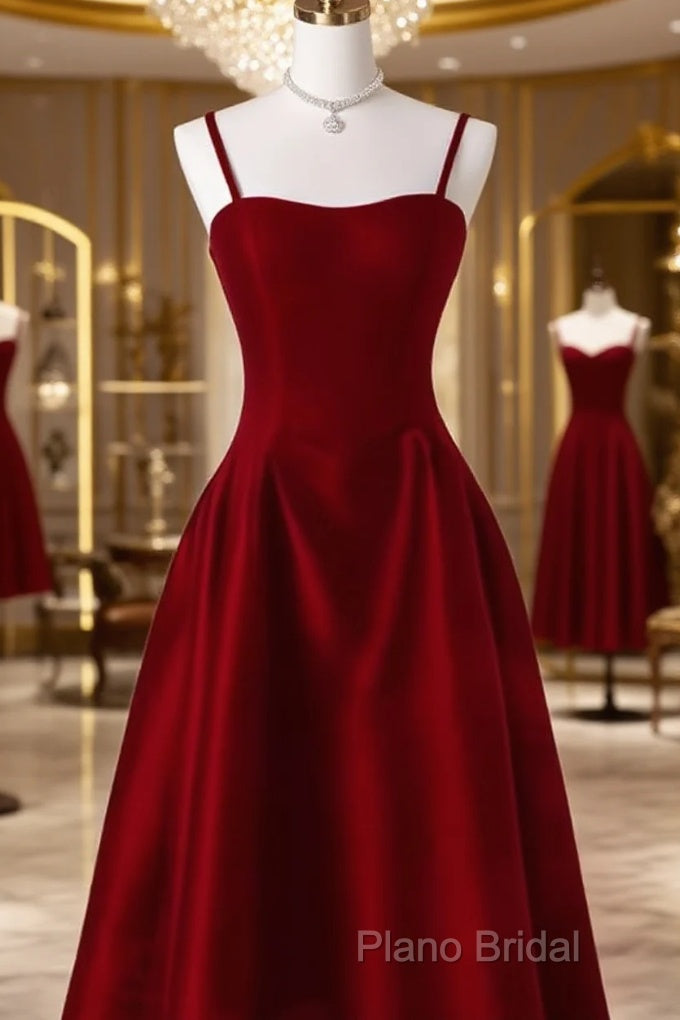 Gorgeous A Line Straps Satin Burgundy Formal Prom Dresses Main image