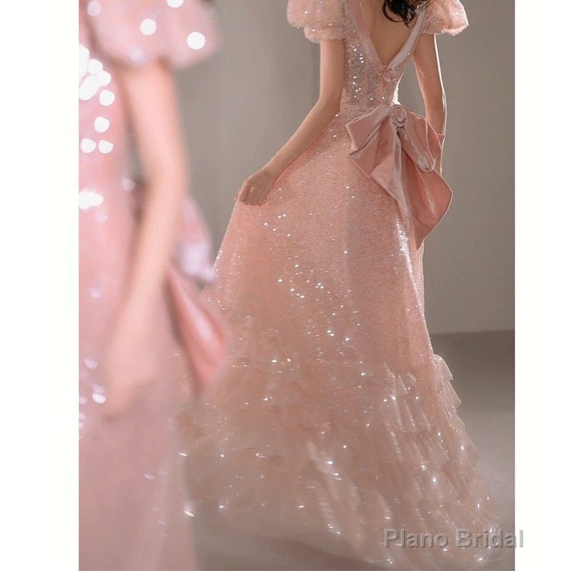 Gorgeous A Line Sweetheart Sequin Pink Long Evening Dress Prom Dresses Birthday Outfits Main image